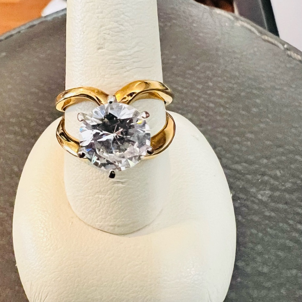 Gold-Tone Round Crystal Solitaire Ring - Women's Fashion Ring